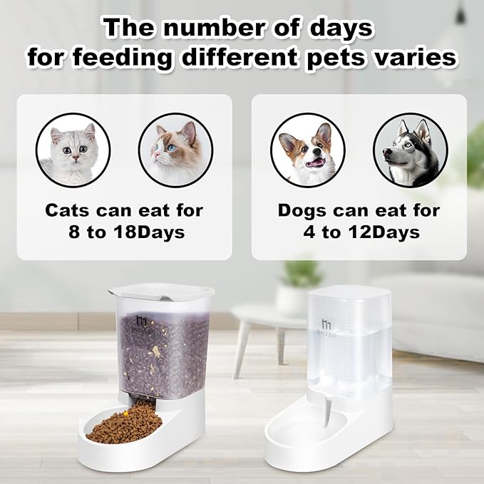 Marchul Dog Feeder and Water Dispenser, Automatic Gravity Dog Food Dispenser with Silicone Mat, Pet Food Dispenser Set for Small Medium Dogs Puppy Kitten