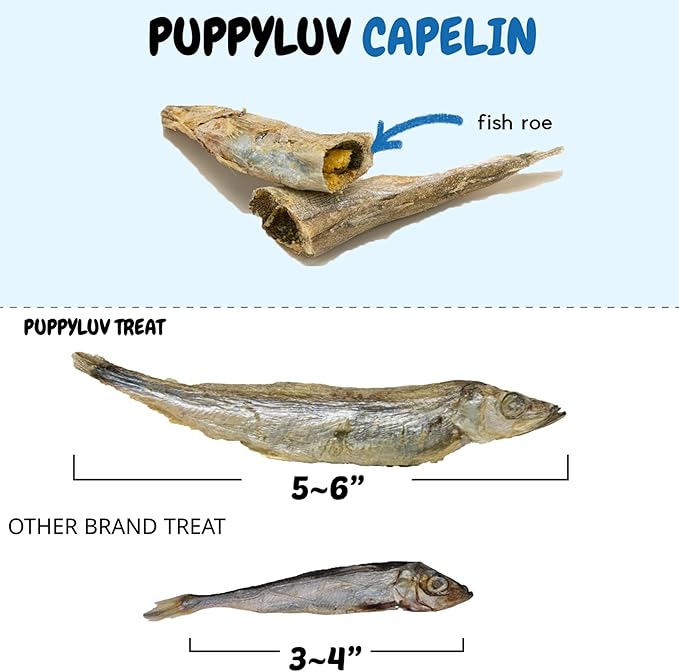 Puppyluv Capelin Treats for Dogs & Cats – Freeze-Dried Whole Fish, High Protein, Omega 3/6/9, Healthy Skin & Coat, Grain-Free, Natural Training Treats, 2.6oz x 3p
