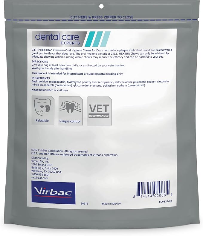 Virbac C.E.T. HEXtra Premium Oral Hygiene for Dogs, 26-50 lbs.