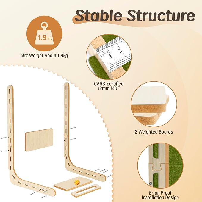 L Shaped Cat Scratcher with Ball Toy Felt Standing Cat Scratching Board for Indoor Cats Adults Vertical Scratch Pad Furniture Protector Kitten Toys 26.8 Inch-Green