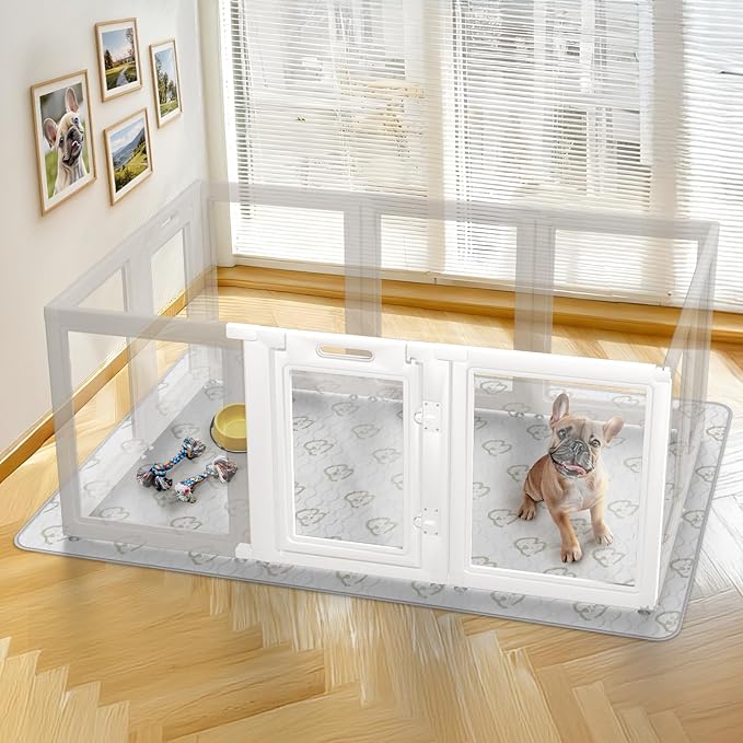 FXW AuraSpace Acrylic Indoor Dog Playpen for Small and Medium Dogs, 30 inch, 2 Panels, Includes 1 Gate & 1 Panel, White