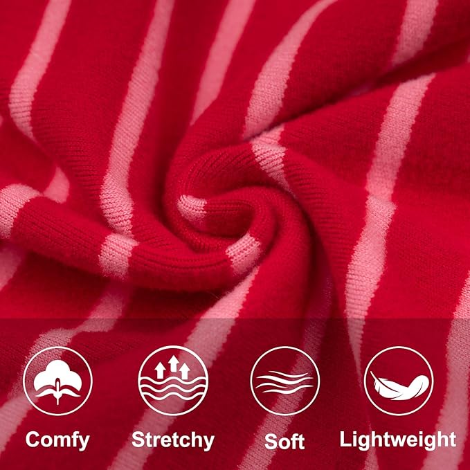 KYEESE Dog Pajamas, Stretchable Velvet Fleece 4 Legs Doggie Jammies, Striped Jumpsuit Pet Onesie, Cozy Outfit Comfortable Dog Clothes, Hair Shedding Cover Pet Sleepwear,Red Striped, Medium