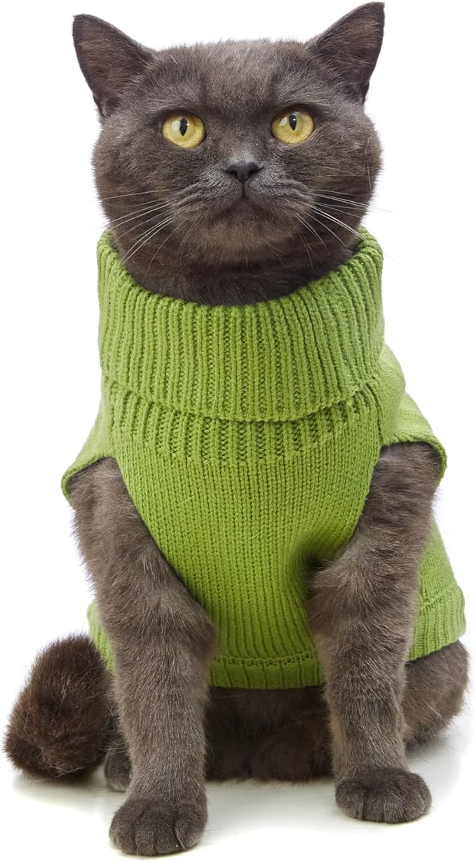 Stretchy Cat Sweater - 17 Colors & 6 Sizes | Snug Winter-Ready Knit for Boy/Girl Cats & Kittens(Green, Large)