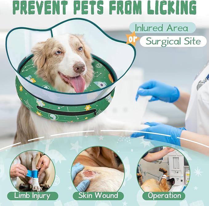 Elevated Inflatable Dog Cone Collar to Stop Licking, Dog Donut Collar After Surgery, Soft Pet Cone Alternative for Small Medium Large Dogs