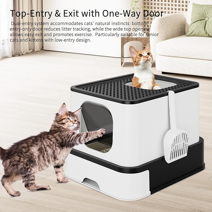 RIZZARI Stainless Steel Cat Litter Box: Large Leak-Proof Odor-Free Design - XL Size Black - for Indoor Cats Pet Owners Solution