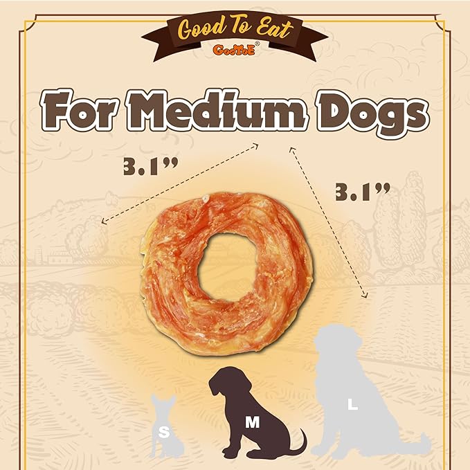 Gootoe Turkey Tendon Dog Treats, Ring (M) 1 lb, USA-Sourced Turkey Tendon, Natural Snack, Premium Puppy Chews, Hypoallergenic, Rawhide Free, Reseal Value Bag, Size for Medium Dogs