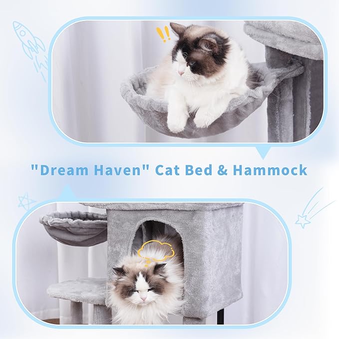 Hey-brother Cat Tree Tower, Scratching Posts with Cozy Condo, Padded Bed, Hammock, Plush Perch, Sisal Post and Ball for Indoor Kittens, 44.9 Inches, Light Gray MPJ009SW