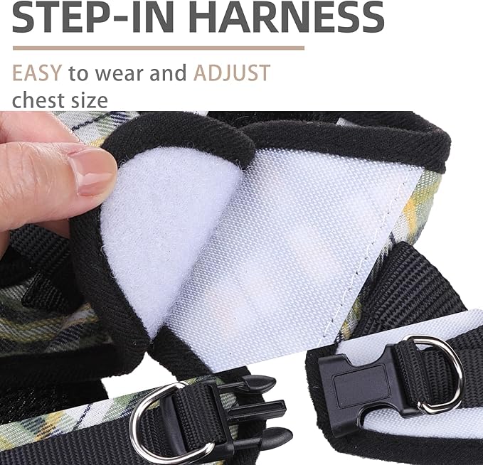 PUPTECK Adjustable Dog Harness Collar and Leash Set Step in No Pull Pet Harness for Small Medium Dogs Puppy and Cats Outdoor Walking Running, Soft Mesh Padded Reflective Vest Harnesses, Grn&YLW, S
