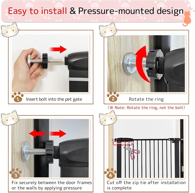 Lumizone Extra Tall Cat Gate 61.02" High Pressure Mounted Extra Wide 59.25"-63.38" (17Sizes) 1.37" Gap No Drilling Auto-Close Tall Pet Gate for Dogs (Black, 59.25"-63.38"/150.5-160.5cm)