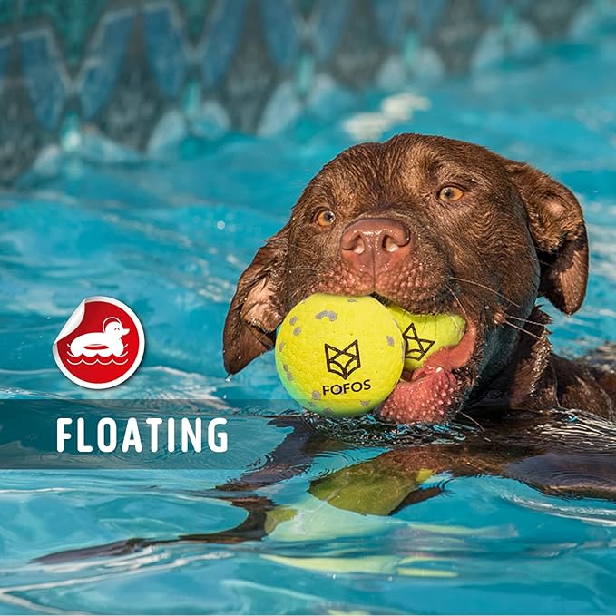 FOFOS Dog Balls Chew Toys Tennis Ball for Aggressive Chewers Teething Molar Toys Water Toy Interactive Fetch Balls Gift Set for Large Medium Dog and Puppies (4 Pack, 2.75 inch)