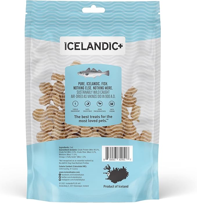 Icelandic+ Mini Fish Chips: Cod - 2.5oz Bag, Dog Treats, Wild-Caught & Air-Dried, Single Ingredient Crunchy Pet Snacks, Just The Fish Nothing Else