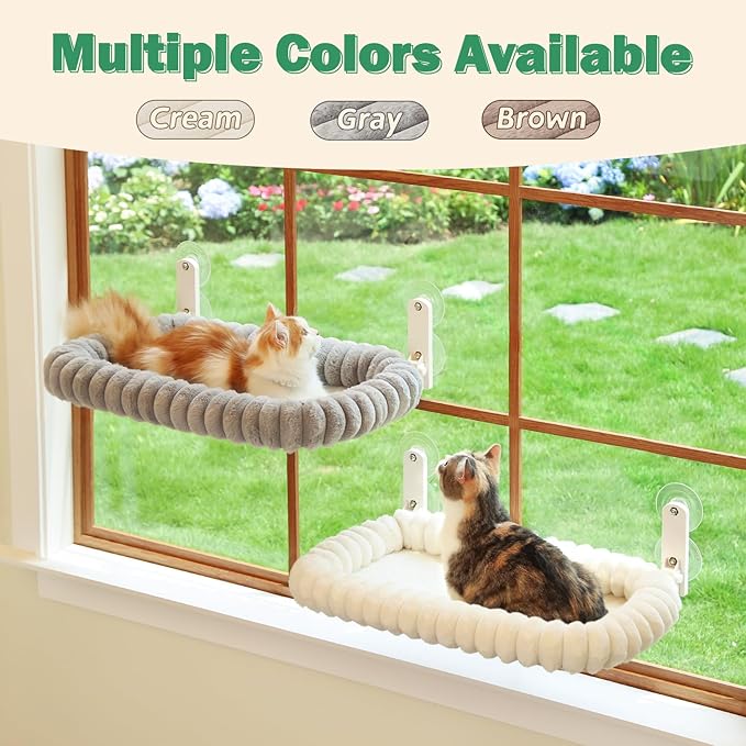 Zakkart SnugCloud Foldable Cat Window Perch - Cordless, Ultra Soft Machine Washable Bed with 4-Sided Bolster, Metal Frame - Window Hammock for Large Cats and Kittens (Cream White, Large)