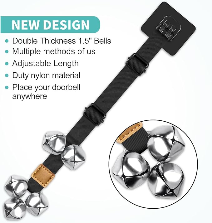 Dog Bells to Go Outside Dog Door Bell Premium Quality Buckle Adjustable Dog Bell Dog Attached to doorknob or Anywhere Near The Door, Length and Height Adjustable