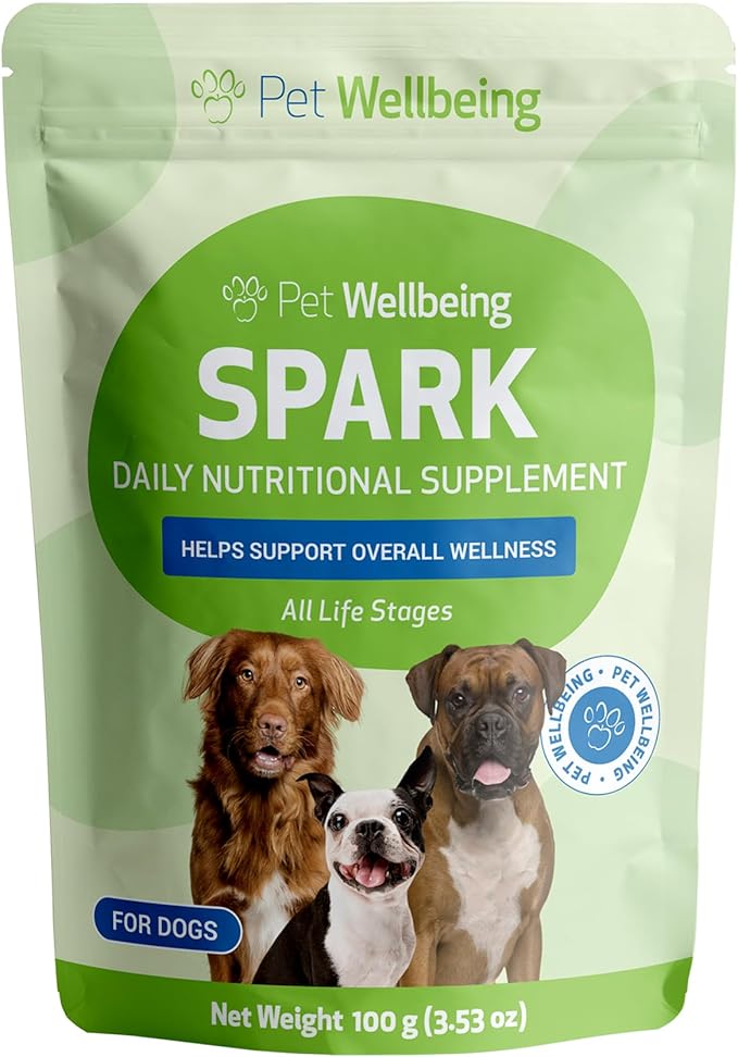 Pet Wellbeing Spark Daily Nutritional Greens Superfood for Dogs & Cats - Probiotics, Prebiotics, Digestive Enzymes, Amino Acids, Antioxidants, Vitamin D, Spirulina - Vet-Formulated 3.53 oz (100 g)