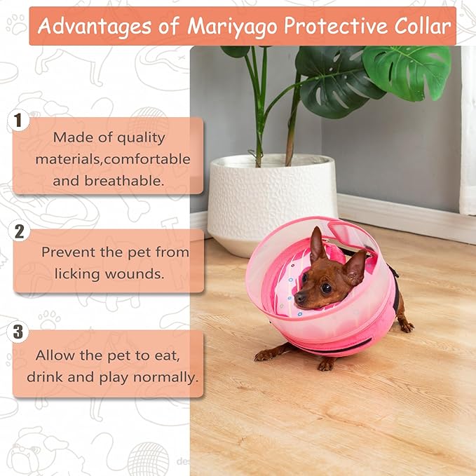 Inflatable Dog Cone Collar for Large Medium Small Dogs, Soft Dog Donut Collar Adjustable Recovery Cone for Pets After Surgery, Extra Enhanced Anti-Licking Guard Shield (Pink Donut, Medium)