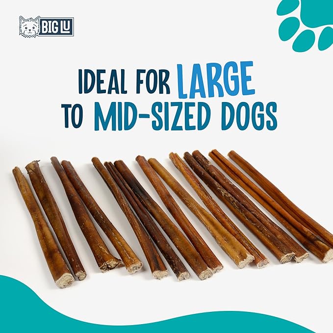 Big Lu - 12” Regular Bully Sticks, 12 Count, 100% Grass-Fed Beef Chews, Fully Digestible, Long-Lasting Treats for Aggressive Chewers, Natural Single-Ingredient Chews for Puppies and Small Dogs