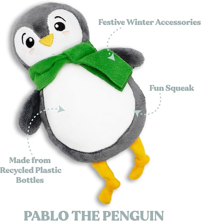 Dog Toys | Holiday Plush Toy Penguin Stuffed Animal for Dogs | Medium Eco Friendly Toy - Easy to Clean and Made from Non Toxic Materials