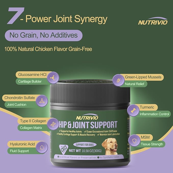 Hip and Joint Supplement for Dogs Chews with Glucosamine Chondroitin for Dog, Turmeric, Omega-3 and Collagen Chews for Dogs – Joint Pain Relief – Large & Small Breed - 300g