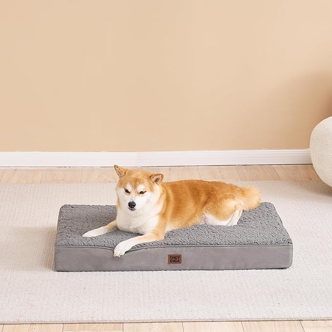 EHEYCIGA Orthopedic Foam Dog Bed for Large Dogs, 35"L x 23"W x 3.5"Th, Light Grey