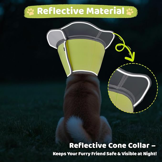 Soft Dog Cone Collar After Surgery Recovery,Adjustable E-Collar with Removable Shield,Lightweight,Breathable Anti-Licking Protective Cone for Large,Medium,Small Pets (Neon Green, L (Neck:15''-18''))