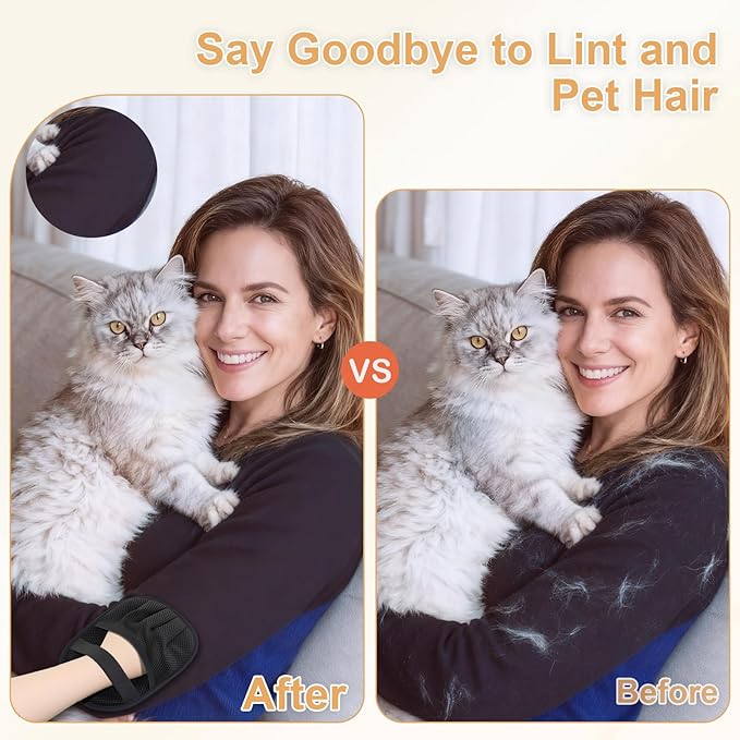 Electrostatic Pet Hair Remover Glove-Furniture/Couch/Carpet/Car Seat Hair Removal, Efficient Pet Grooming Glove for Dogs & Cats, Washable Reusable Static Removal Gloves for Pet Hair