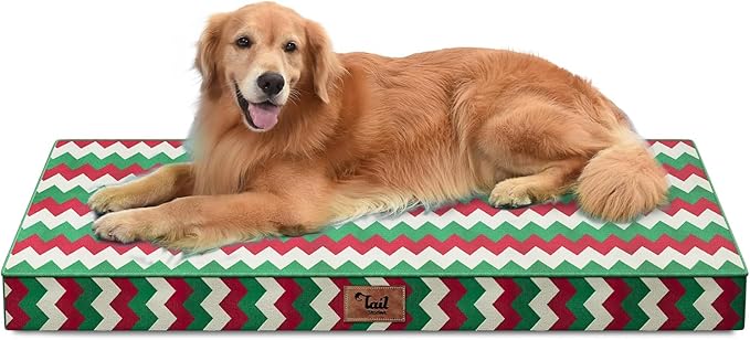 Outdoor Extra Large Dog Bed, Waterproof Dog Bed for Large Dogs, Egg Crate Foam XL Pet Bed with Removable Washable Oxford Cooling Cover, Stripe