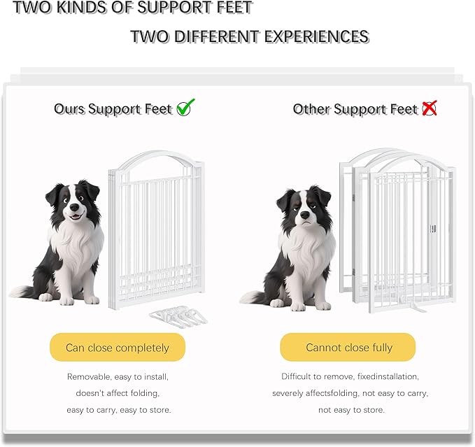4NM Metal No Drilling Expandable Dog Gate, Extra Wide 192", Extra Tall 32" Free Standing Pet Gate with Door, Gates for Dogs Outdoor or Indoor, with 4PCS Support - White