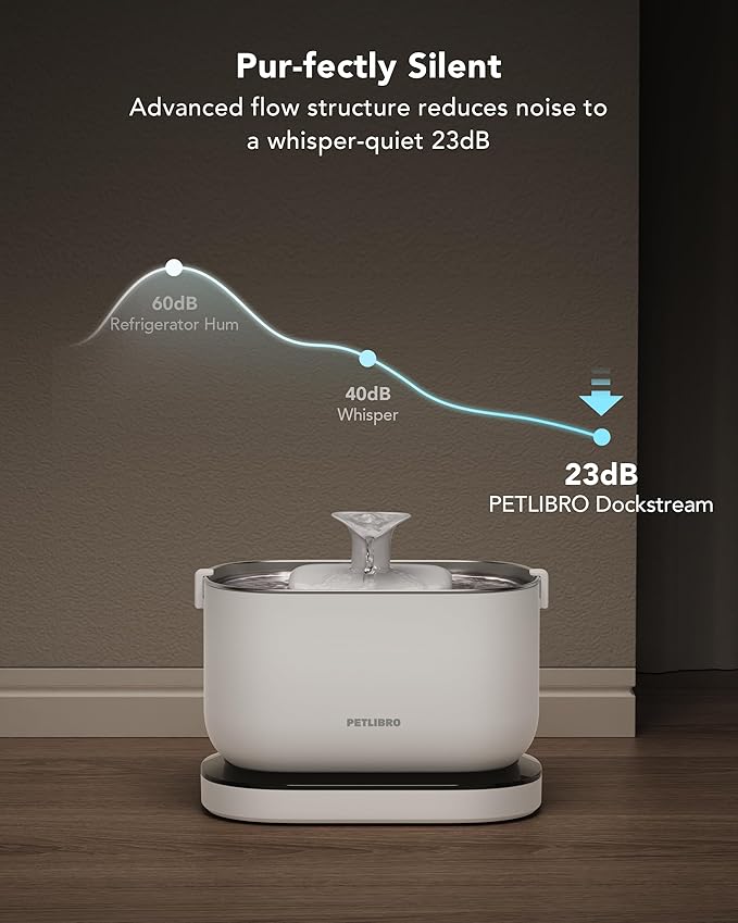 PETLIBRO Cordless Cat Water Fountain, Rechargeable Battery Operated Wireless Pet Water Fountain, 2.5L/84oz Cat Water Dispenser for Drinking with Quiet Pump Stainless Steel Tray Easy Clean BPA Free