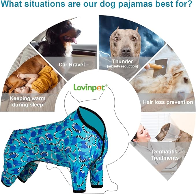 LovinPet Pitbull Pjs for Dogs, Pet Anxiety Relief, Uv Protection Dog Clothes, Comfy Stretchy, Lightweight Fabric, Lemur Print, Large Dog Pjs, Pitbull Clothes,Large