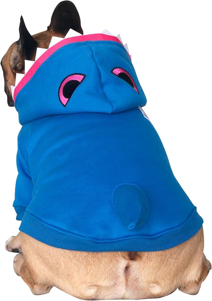 iChoue English Bulldog Shark Halloween Costumes Clothes Hoodies for Medium Dogs Cold Weather Winter Coats French Frenchie Pug Pitbull Boston Terrier - Blue, XXLarge