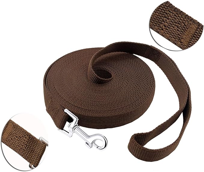 PETGOGO 15ft 20ft 30ft 40ft 50ft Long Dog/Puppy Lead Obedience Recall Training Dog Leashes for Small Medium Dogs Camping, Training, Play, or Backyard (20 FT, Brown)