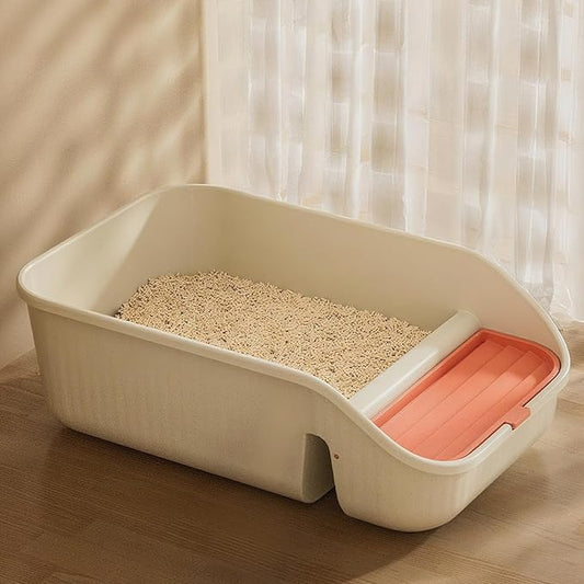 Extra Large Cat Litter Box with High Sides,Anti-Splashing Cat Litter Pan,Jumbo XL Kitty Litter Box with Anti-Leakage Top Low Entry for Indoor Big Cats,Multi-Cats & Senior Cats (White)