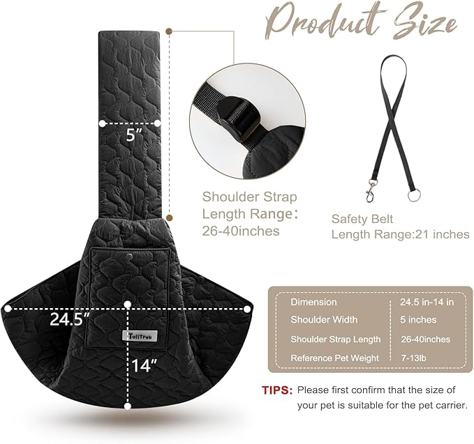 Dog Sling for Small Dogs, Front Dog Sling Carrier, Padded Adjustable Pet Soft Carrier with Adjustable Shoulder Strap, Travel Safety Harness Machine Washable for Small Cats Puppy Outdoor