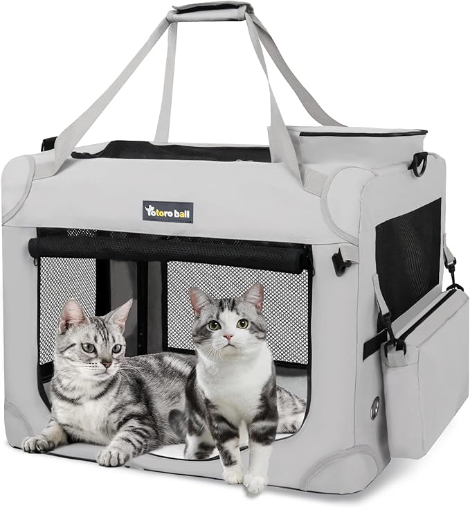 Extra Large Cat Carrier for 2 Cats Indoor and Outdoor Uses Car Travel Portable Bag with Water Bottle Slot Ideal for Long Trips (Grey, 24.0" L x 16.5" W x 16.5" H)