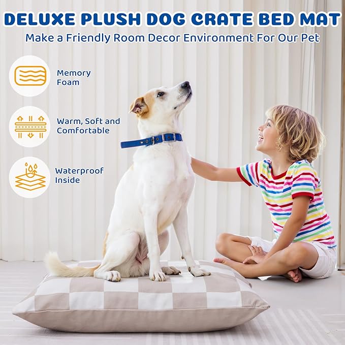 Medium Dog Bed with Removable Washable Cover for Small Dogs Deluxe Plush Dog Crate Beds Comfy Kennel Pad Waterproof Lining and Blue Gel Memory Foam Memory Foam（Brown 30 * 20 * 4in）