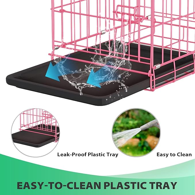 BestPet | Dog Crate | 18" | Pink | Foldable Metal Kennel with Single Doors, Secure Slide-Bolt Latches, Leakproof Tray | Portable Dog Cage for Small Breeds | for Travel, Indoor & Outdoor Use