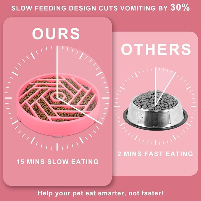 TOBYTO Slow Feeder Dog Bowls Large Medium Breed,Anti-Choking Slow Eating Dog Food Bowl,Non Slip Pet Slower Food Feeding Bowls Large Puzzle Slow Feeder Bloat Stop Maze Dog Dishes,Pink