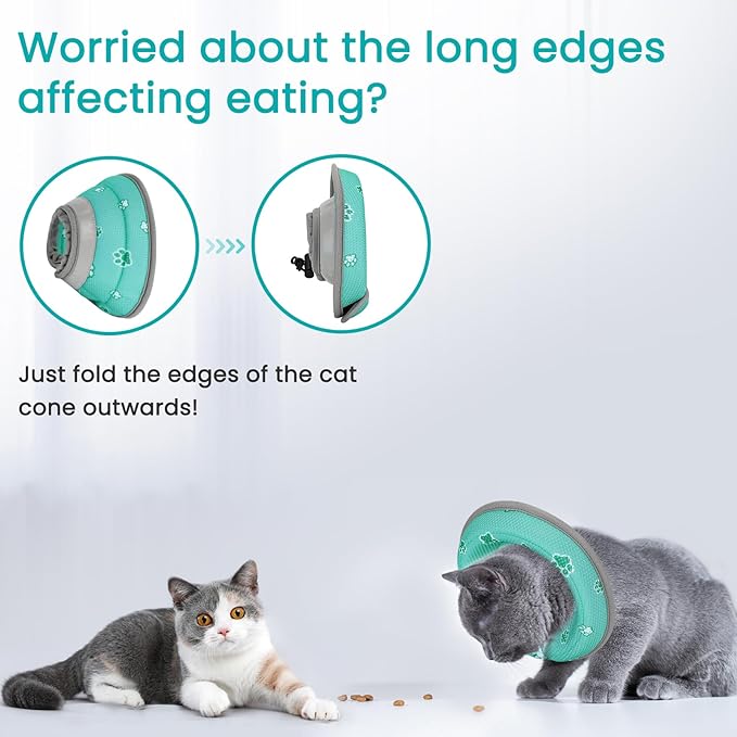 Cat Cone Collar Soft, Cat Recovery Collar Stop Licking After Surgery, Kitten Elizabethan Collar, Adjustable, Lightweight, Comfortable - Green, S