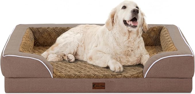 Orthopedic Dog Beds for Extra Large Sized Dogs, Waterproof Memory Foam XL Pet Bed with Sides 42x30Inch, Non-Slip and Egg-Crate Foam Big Dog Couch Bed with Removable Washable Cover, Brown