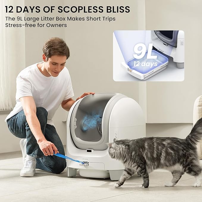Smart Self-Cleaning Cat Litter Box, 70L Automatic Litter Box for Multiple Cats, Open-Top Design with 4 Safety Sensors, APP Health Monitoring, Odor Control & Easy Cleaning for Cats 3.3–22 lbs