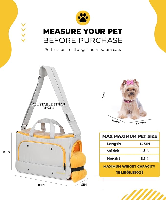 Small Dog Sling Carrier, Front Facing Dog Carrier Sling, Hands Free Pet Carriers Bag with Padded Adjustable Strap and Poop Dispenser Machine Washable for Small Dogs Cats Travel Outdoor-Grey