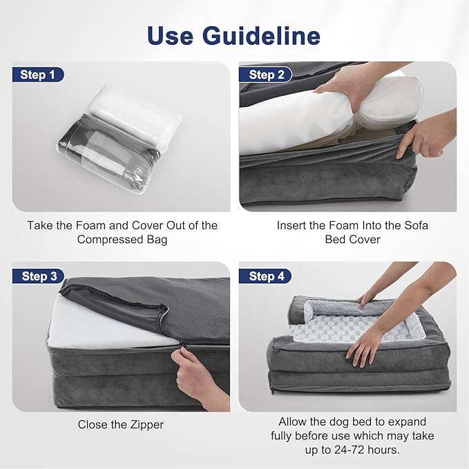 FURTIME Orthopedic Dog Beds for Meidum Large Dogs, Washable Dog Bed with Supportive Foam, Pet Sofa with Removable Cover, Waterproof, Nonskid Bottom