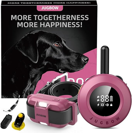 Jugbow Dog Shock Collar - 3/4 Mile Dog Training Collar with Remote for Large Medium Small Dogs, Rechargeable IPX8 Waterproof E-Collar with 3 Training Modes, LED Light & Security Lock (Pink)