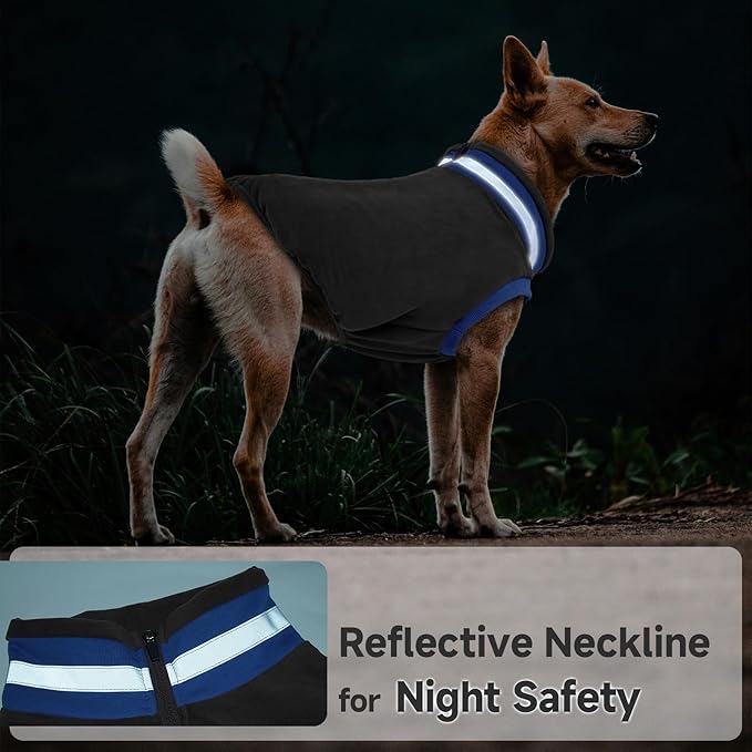 Lelepet Fleece Dog Sweater Zip Up Dog Fleece Jacket Reflective Warm Sweatshirt for Cold Weather Soft & Lightweight Pet Sweater Vest for Puppy Small Medium Large Dogs(XS-3XL)