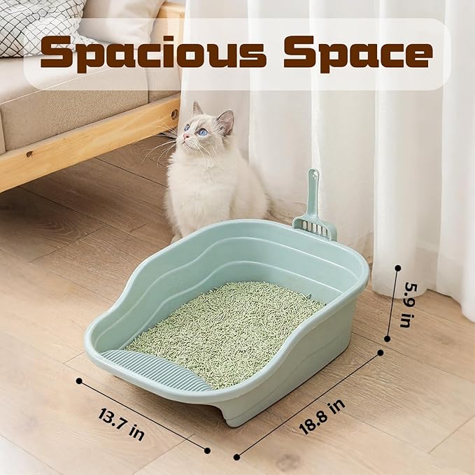 Small Cat Litter Box with High Sides,Cat Boxes for Indoor Cats,Cat Litter Pan for Kitty,Litter Box with Low Entry,Non-Slip Pedal,Easy to Clean,Anti-Splashing (Pink)