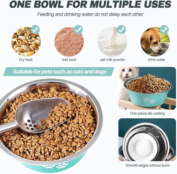 Stainless Steel Dog Bowls, Nonslip Rubber Bottom No Spill Proof Skid Metal Insulated Dog Bowls for Large Medium Small Breed Dogs (Green, 6.6 Cups/53 OZ)