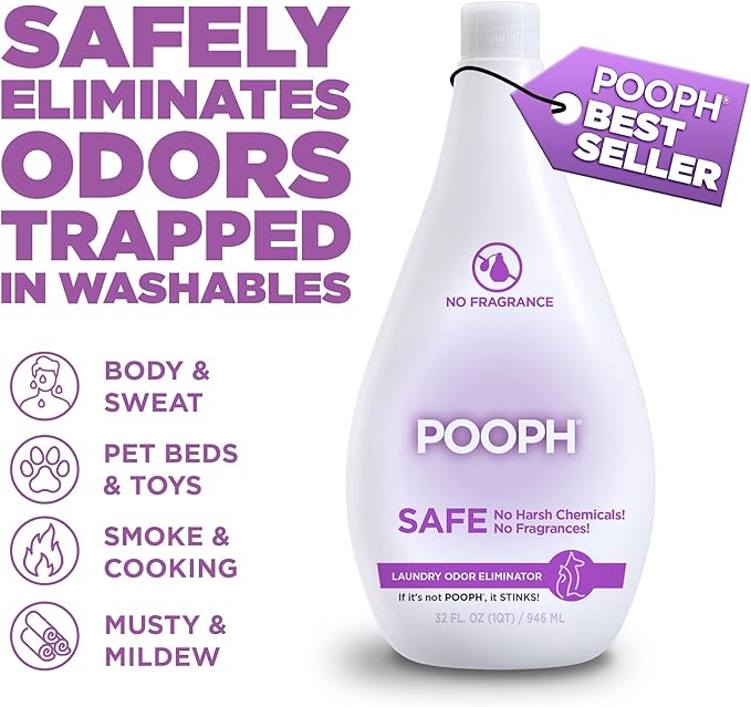 Pooph Pet Odor Eliminator & Pooph Laundry Additive - 2-32oz Bottles - Dismantles Odors on a Molecular Basis, Dogs, Cats, Freshener, Eliminator, Urine, Poop, Pee, Deodorizer, Puppy, Fresh, Clean