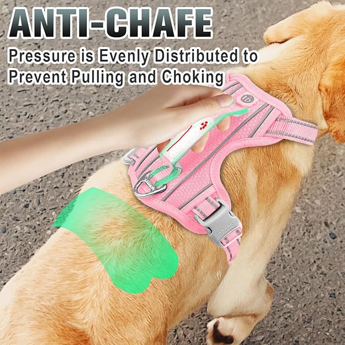 BARKBAY No Pull Dog Harness Large Reflective Dog Harness with Front Clip and Easy Control Handle for Walking Training Running with ID tag Pocket(Baby Pink,S)