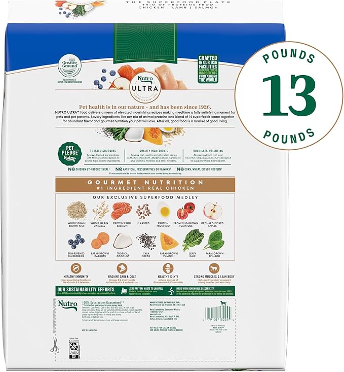 Nutro Ultra Adult Large Breed Dry Dog Food, Chicken, Lamb and Salmon Protein Trio, 13 lb Bag