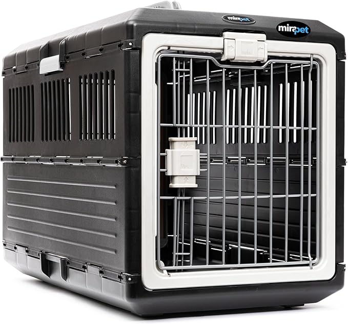 USA Pet Carrier & Crate 35" - Premium Collapsible Design for Medium Cats and Dogs - Portable Kennel for Indoor/Outdoor - 360° Ventilation & Hard Plastic Wall Protection (Gray Handle, Medium)